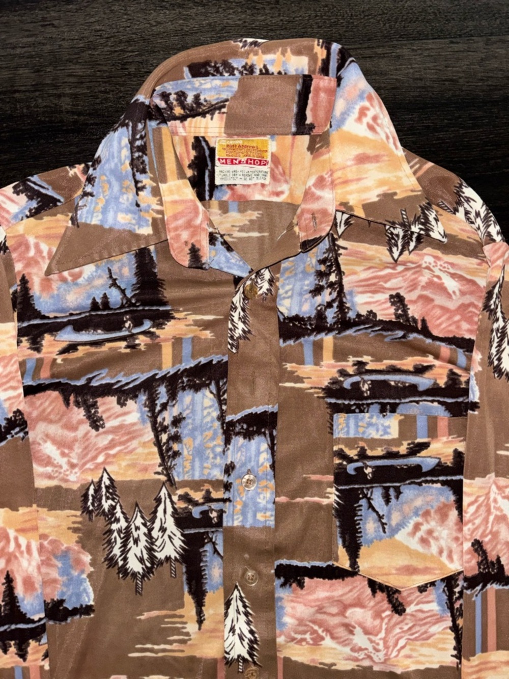 Vintage 70s Zayre Matt Andrew’s Western Style Line Tree Button Down AOP Shirt - Picture 2 of 4